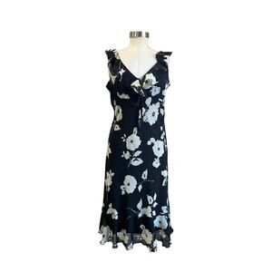 Jonathan Martin Studio Y2K Floral Ruffle Midi Dress Vintage 2000s Black Size 12